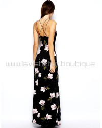 Orchid Print Mesh Panelled Maxi Dress